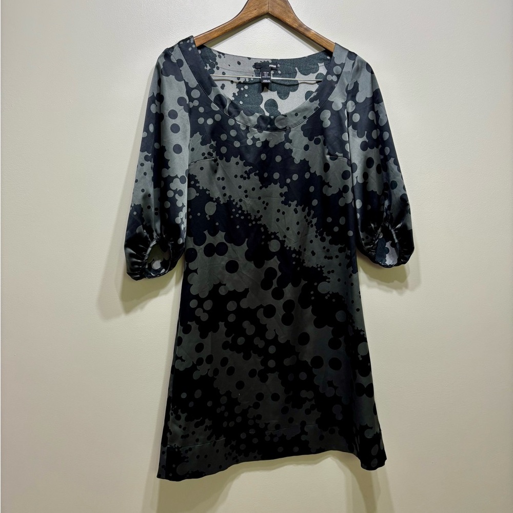 ✨$8 CLEAR-OUT✨ H&M Y2K Silky Bubble 3/4 Sleeve Preppy Mini Short Dress Black